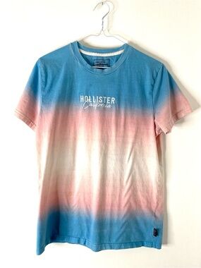 Hollister Pink Blue Tie Dye Tee Embroidered Logo Crew Neck